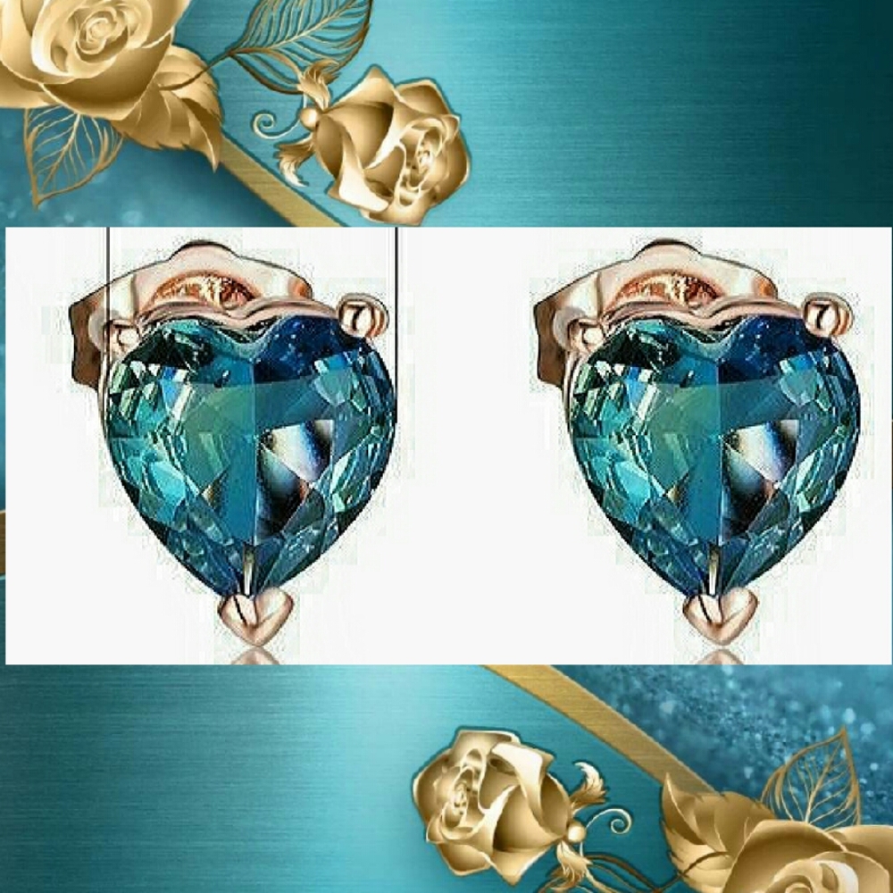 18K Gold Aquamarine Heart Earrings - Picture 1 of 2